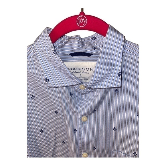 New Orleans MENS MADISON BRAND STRIPED CASUAL SHIRT WITH FLEUR DE LIS SIZE LARGE - Picture 2 of 3